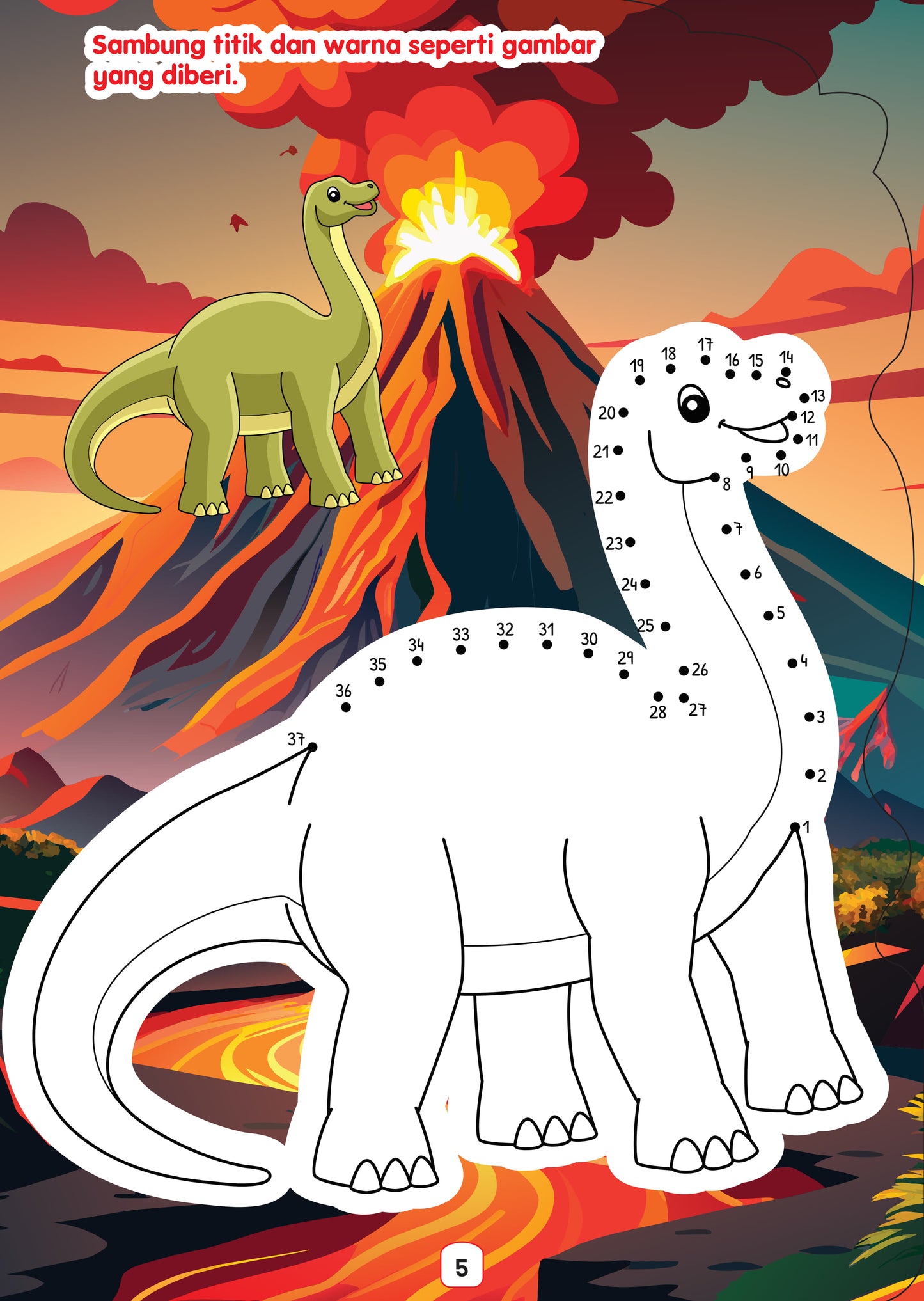 Buku Potongan Bentuk Comel Dinosaur Buku Aktiviti dan Mewarna