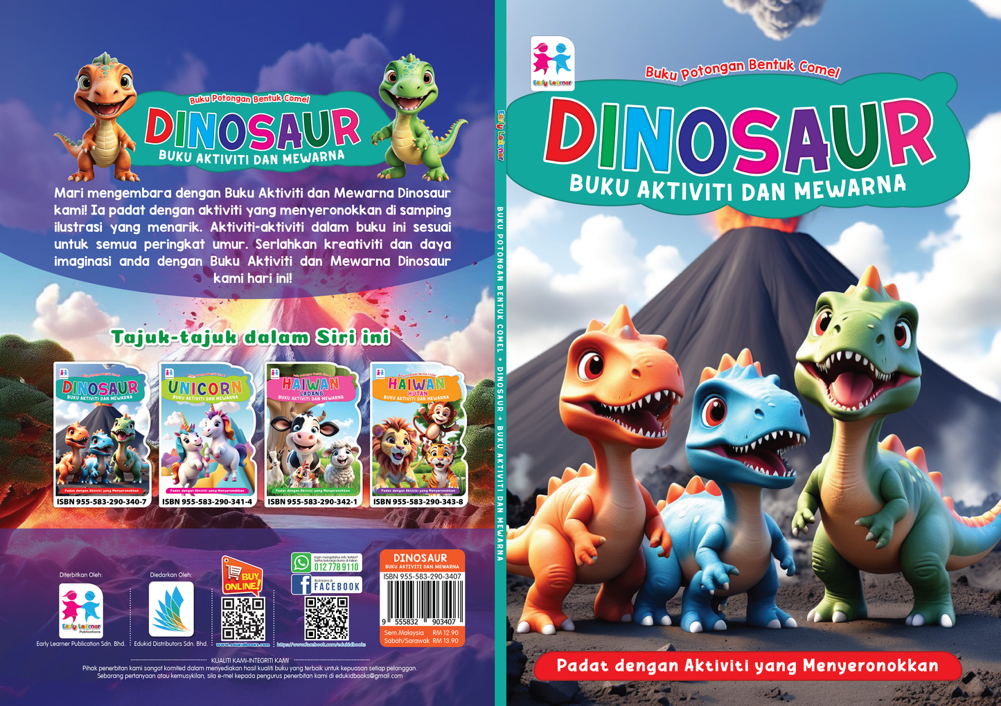 Buku Potongan Bentuk Comel Dinosaur Buku Aktiviti dan Mewarna