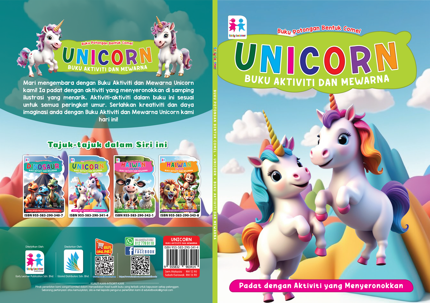 Buku Potongan Bentuk Comel Unicorn Buku Aktiviti dan Mewarna