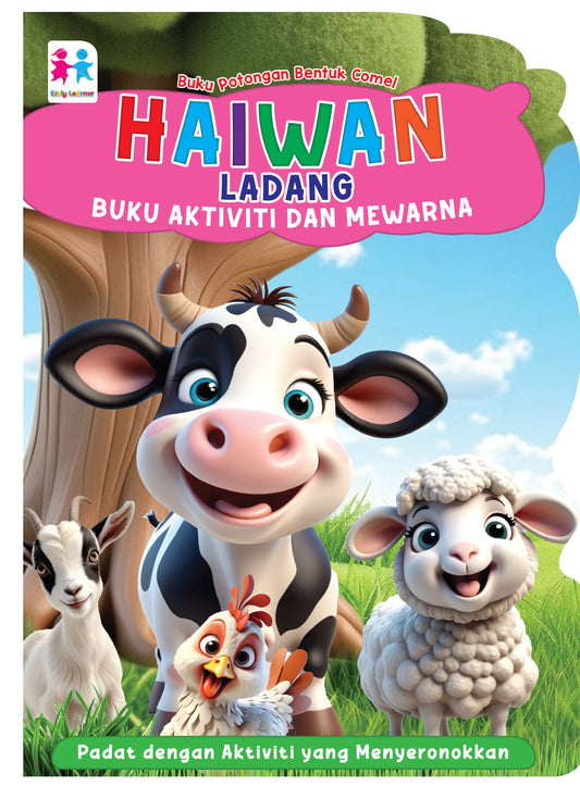 Buku Potongan Bentuk Comel Haiwan Ladang Buku Aktiviti dan Mewarna