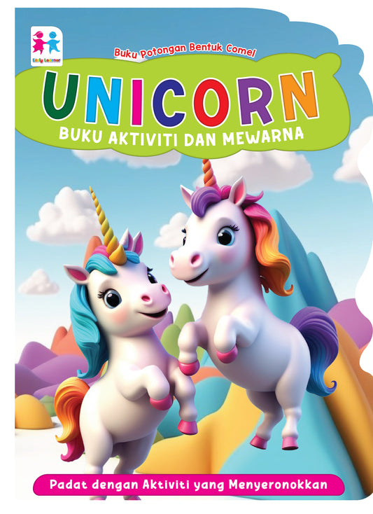 Buku Potongan Bentuk Comel Unicorn Buku Aktiviti dan Mewarna