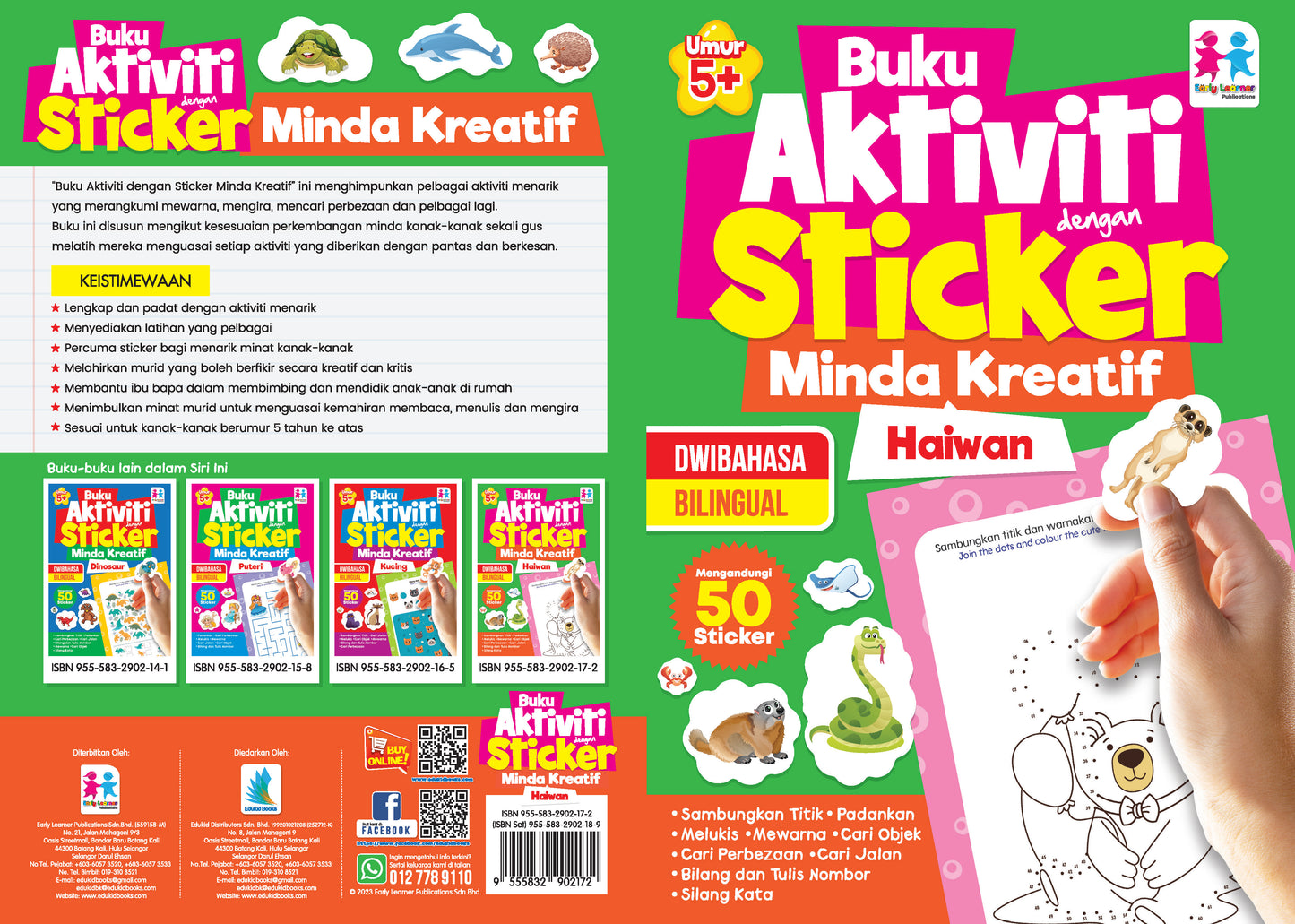 SET Buku Aktiviti dengan Sticker Minda Kreatif - Haiwan