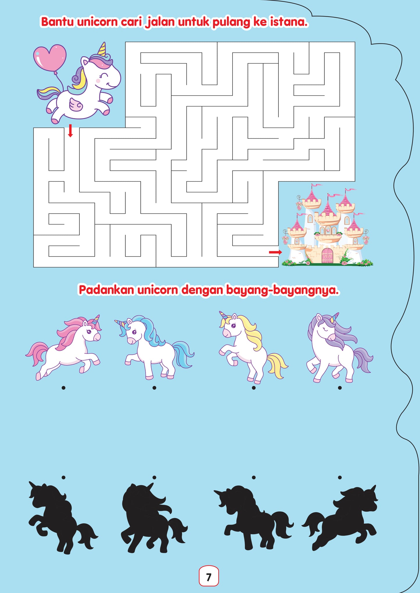 Buku Potongan Bentuk Comel Unicorn Buku Aktiviti dan Mewarna