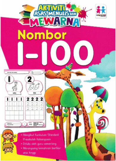 Aktiviti Asas Menulis dan Mewarna Nombor 1-100